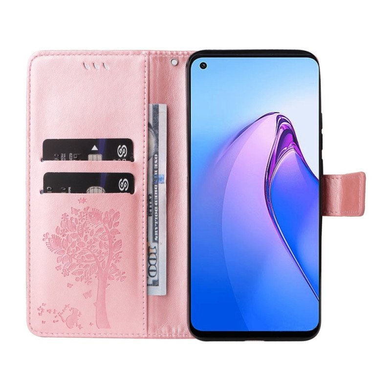 Fodral Oppo Reno 8 Med Kedjar Träd Och Strappy Cat