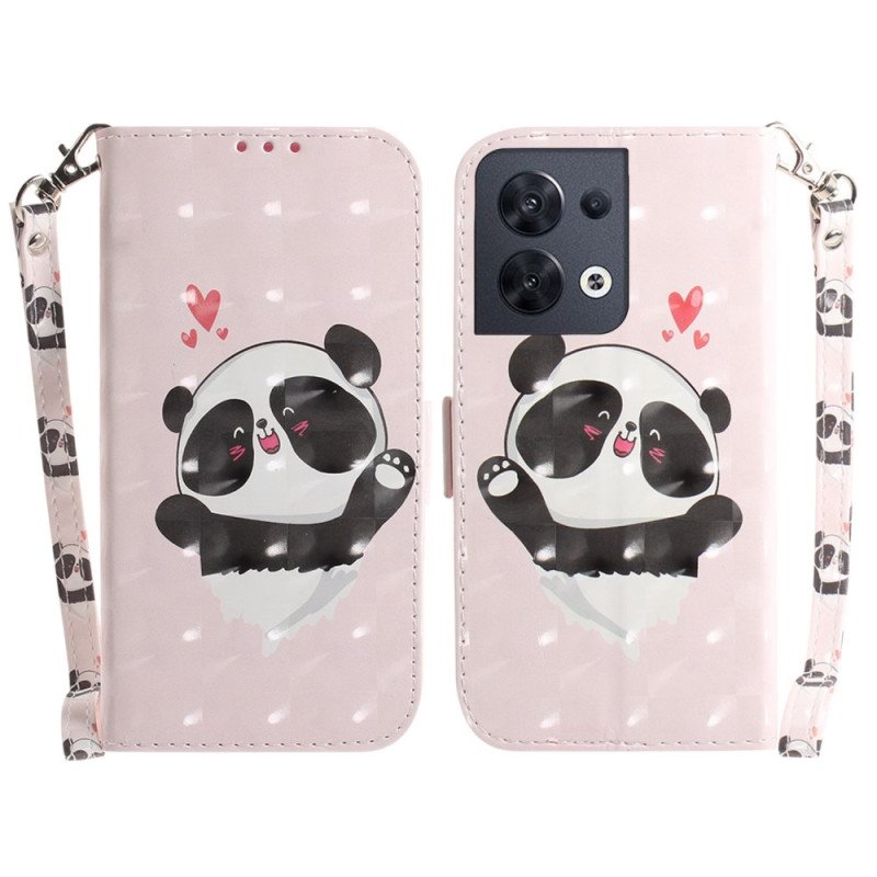 Folio-fodral Oppo Reno 8 Panda Love Med Snodd