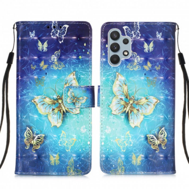 Fodral Samsung Galaxy A32 Golden Butterflies Lanyard