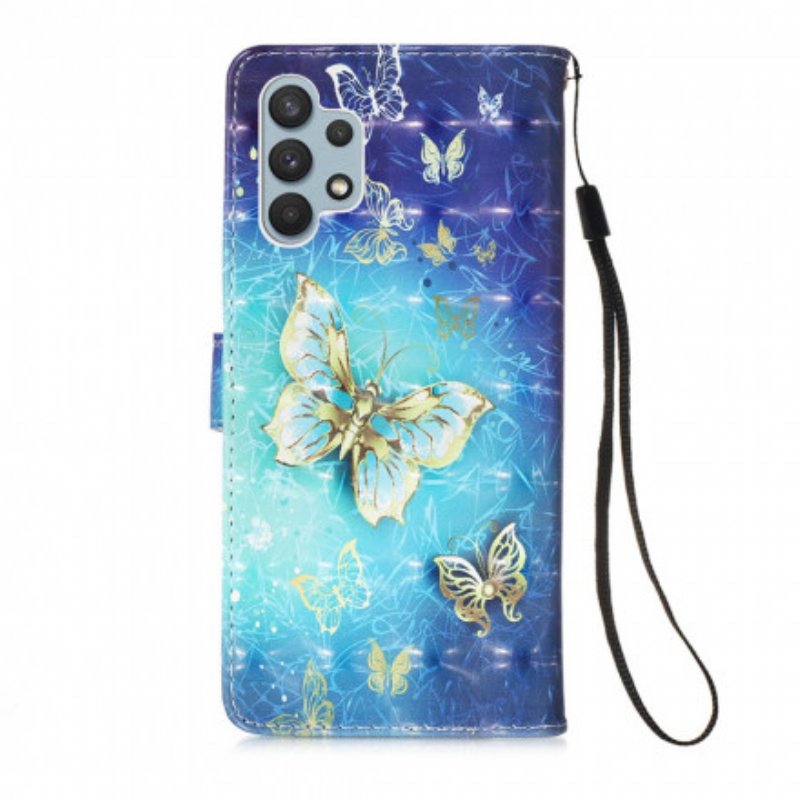 Fodral Samsung Galaxy A32 Golden Butterflies Lanyard