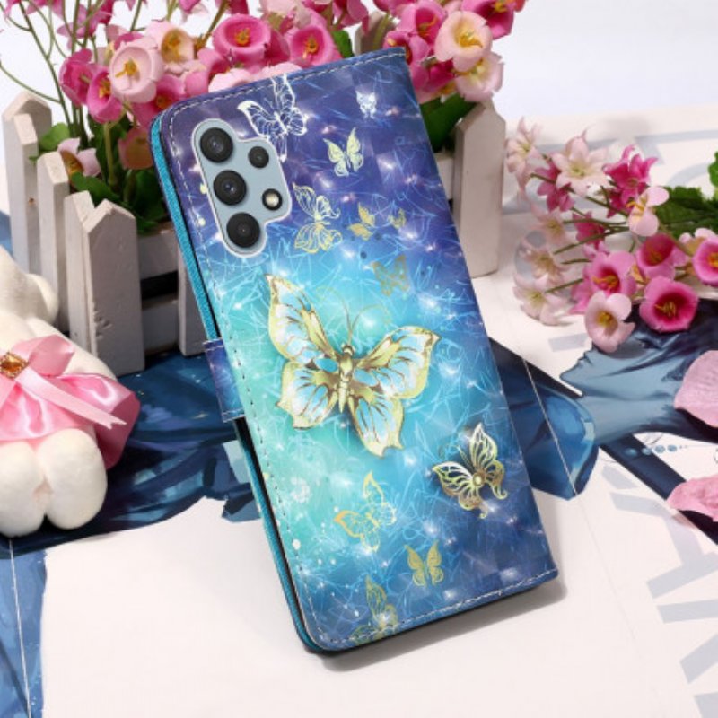 Fodral Samsung Galaxy A32 Golden Butterflies Lanyard