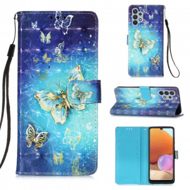 Fodral Samsung Galaxy A32 Golden Butterflies Lanyard