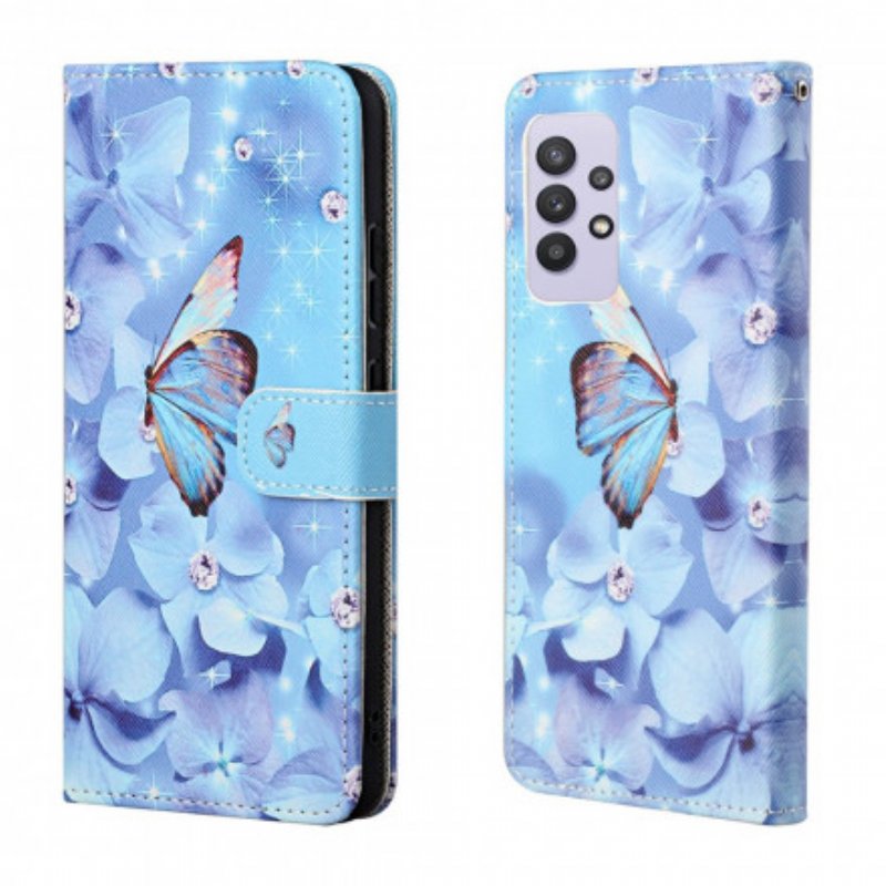 Fodral Samsung Galaxy A32 Med Kedjar Strappy Diamond Butterflies