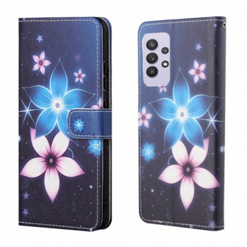 Läderfodral Samsung Galaxy A32 Med Kedjar Lunar Strap Blommor