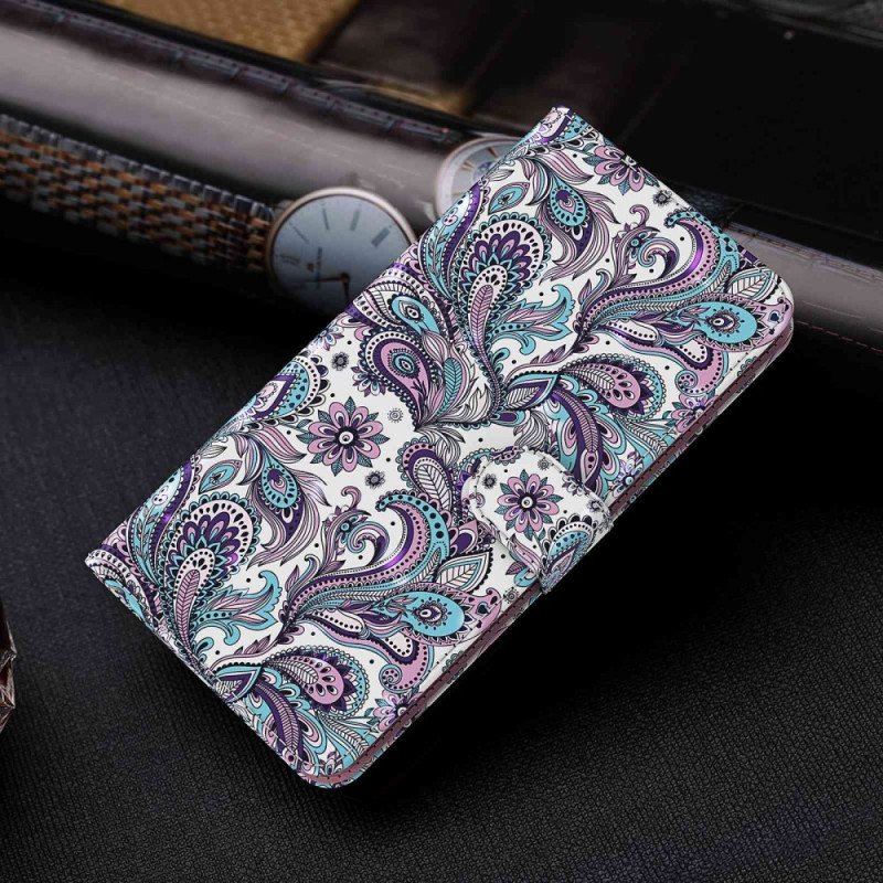 Läderfodral Xiaomi 12 Lite Med Kedjar Strappy Paisley Mönster