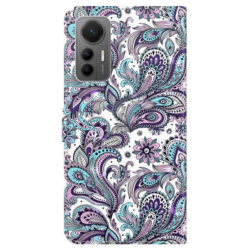 Läderfodral Xiaomi 12 Lite Med Kedjar Strappy Paisley Mönster