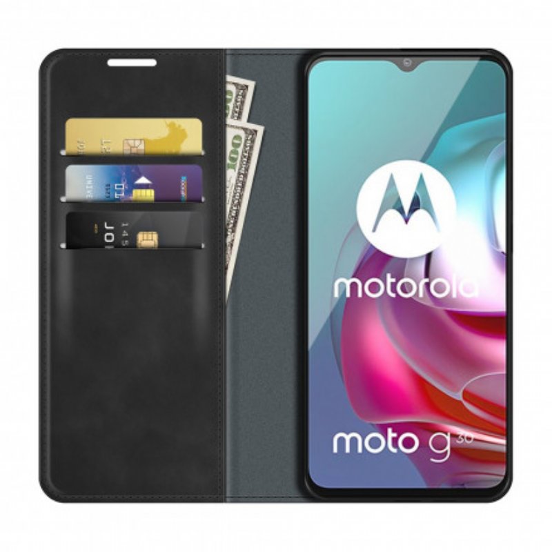 Folio-fodral Moto G30 / G10 Läderfodral Silke Mjukt Läder Effekt