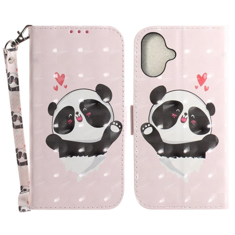 Fodral För iPhone 16 Panda Love Med Rem