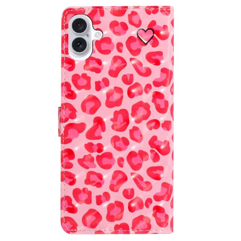 Fodral iPhone 16 Rosa Leopardtryck Med Rem