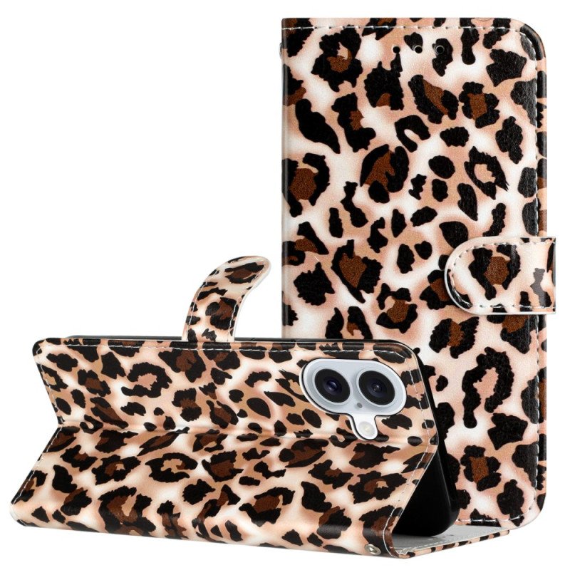 Läderfodral iPhone 16 Telefonfodral Leopardmönster Med Rem