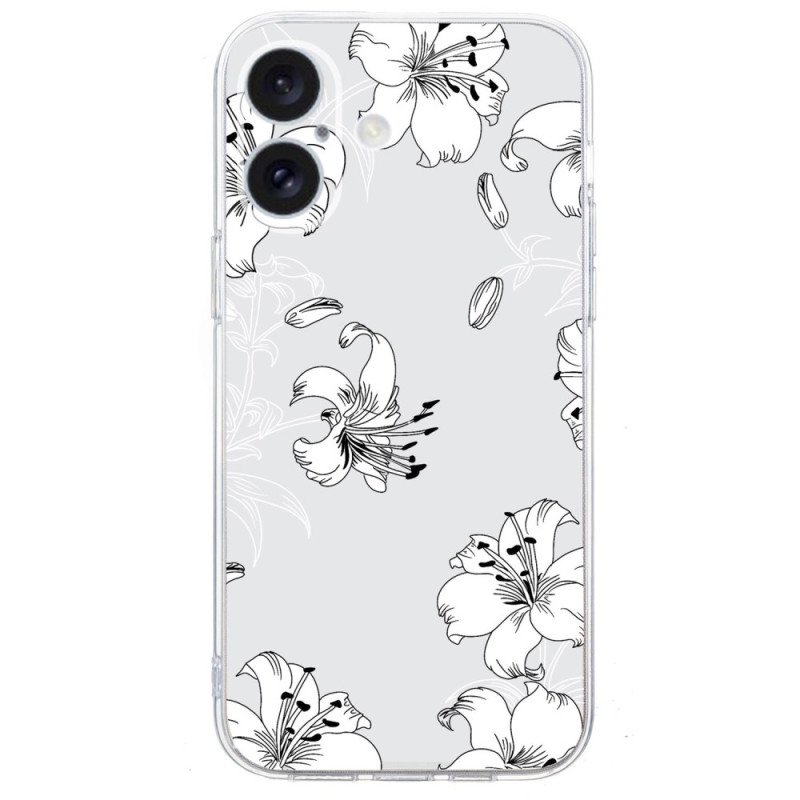 Skal För iPhone 16 Transparent Kant Vita Blommor