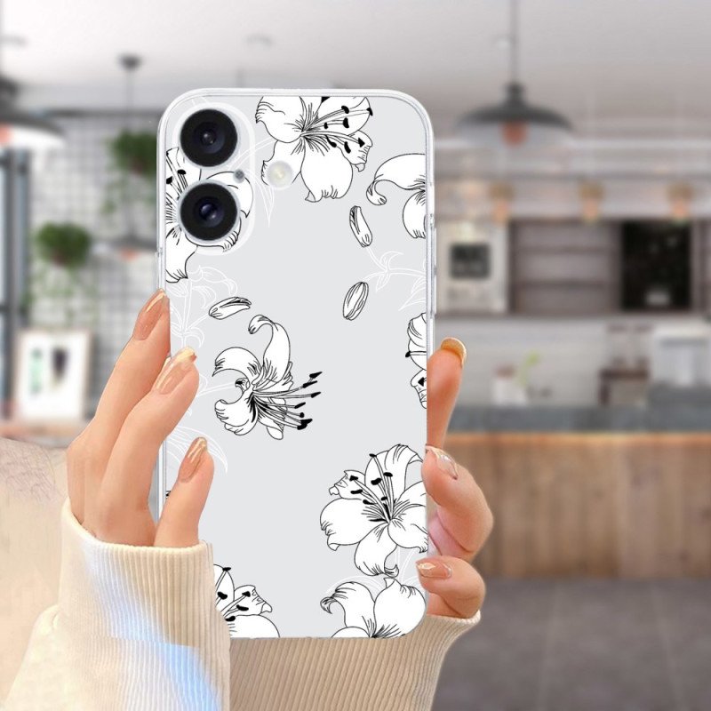 Skal För iPhone 16 Transparent Kant Vita Blommor