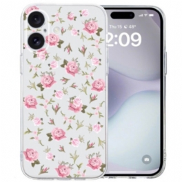 Skal iPhone 16 Transparent Edge Rosa Blommor