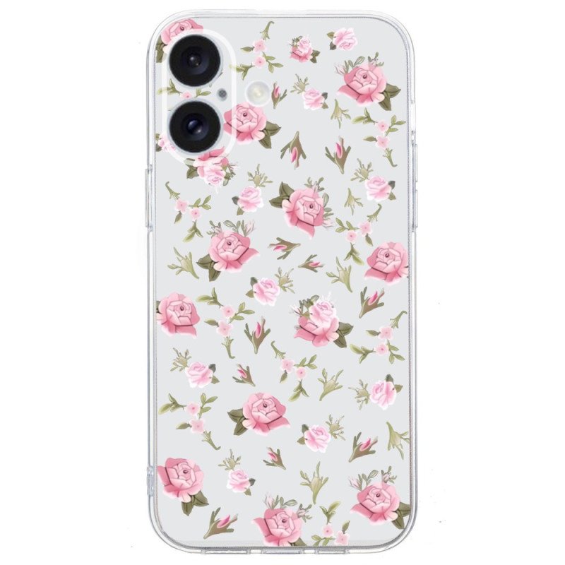 Skal iPhone 16 Transparent Edge Rosa Blommor