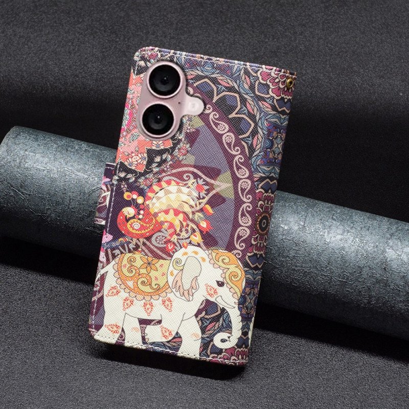 Skyddsfodral iPhone 16 Tribal Elephant Wallet