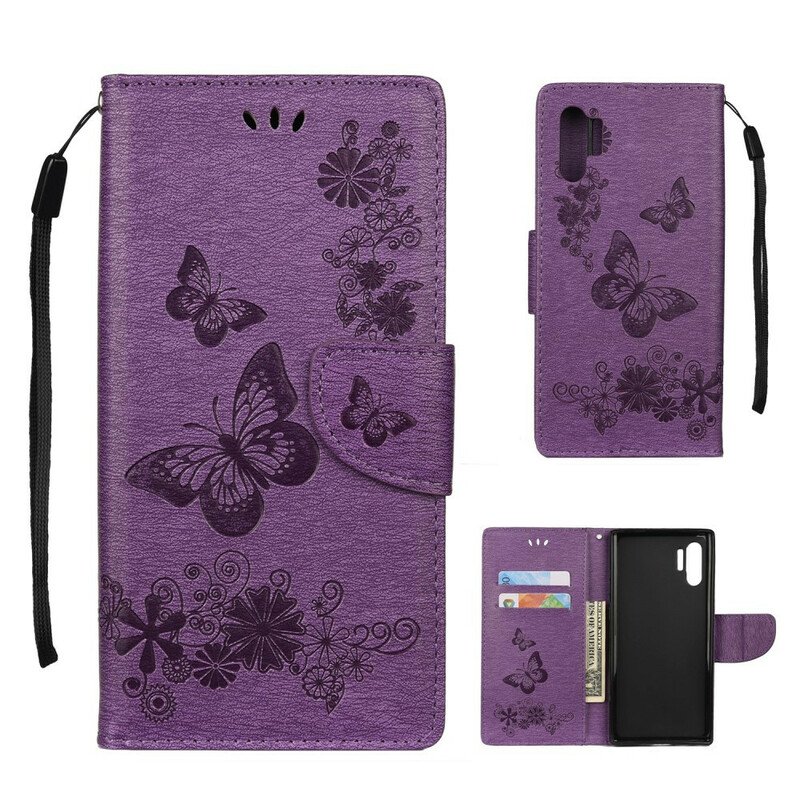 Fodral Samsung Galaxy Note 10 Plus Med Kedjar Fjärilar Och Blomsterband