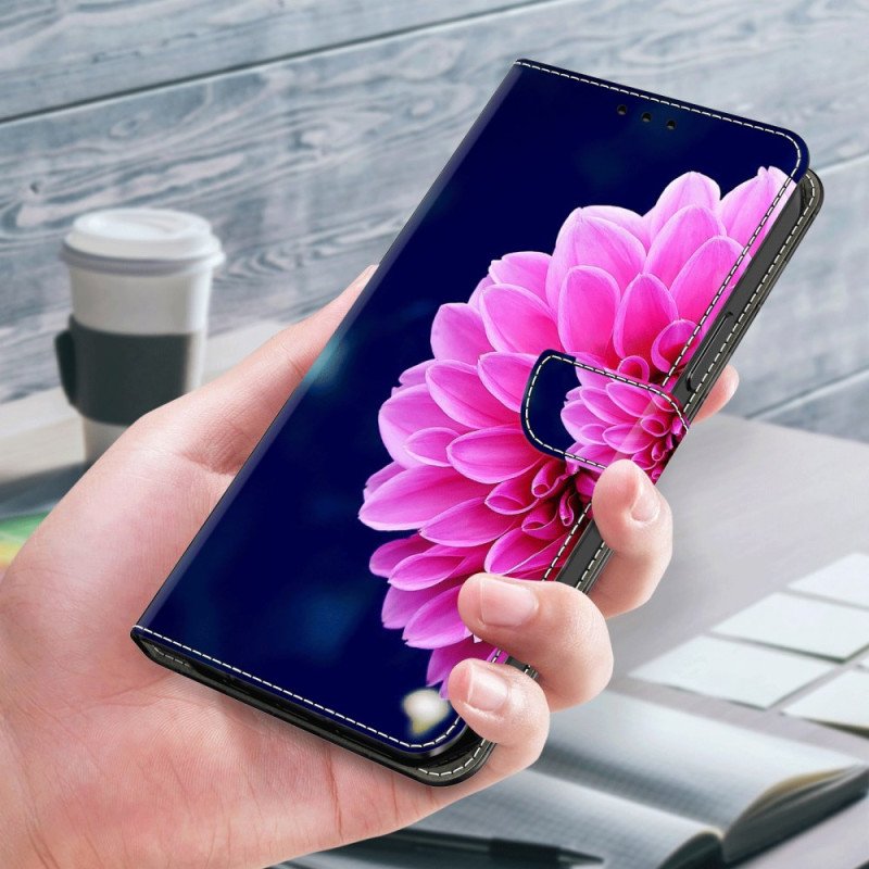 Fodral Samsung Galaxy A55 5g Rosa Blomma På Blå Bakgrund