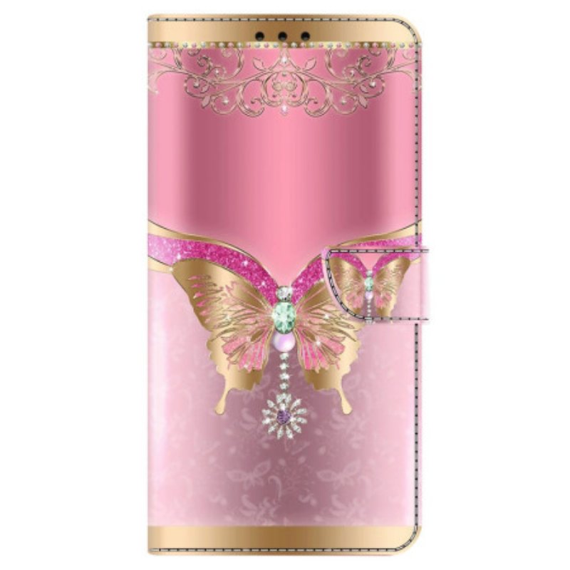 Läderfodral Samsung Galaxy A55 5g Telefonfodral Rose Gold Butterfly