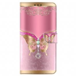 Läderfodral Samsung Galaxy A55 5g Telefonfodral Rose Gold Butterfly