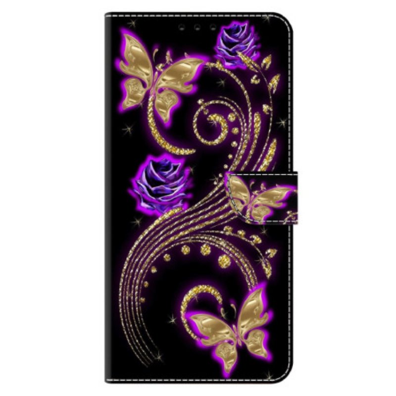 Fodral För Xiaomi Redmi Note 13 5g Violettblommor Och Fjärilar