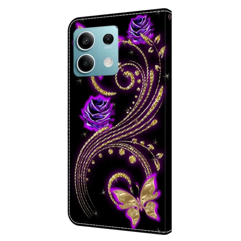 Fodral För Xiaomi Redmi Note 13 5g Violettblommor Och Fjärilar