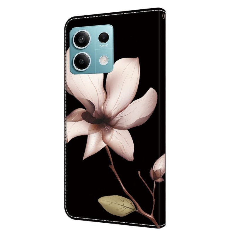 Fodral Xiaomi Redmi Note 13 5g Rosa Blomma På Svart Bakgrund