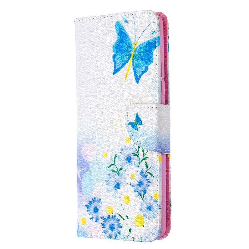 Fodral Samsung Galaxy A42 5G Målade Fjärilar Och Blommor