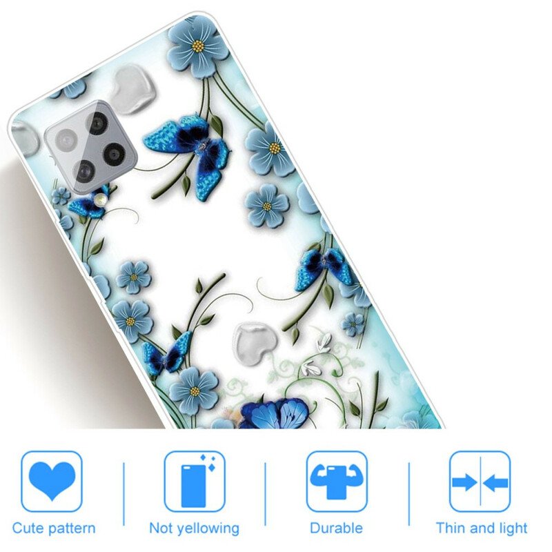 Skal Samsung Galaxy A42 5G Sömlös Retro Fjärilar Och Blommor