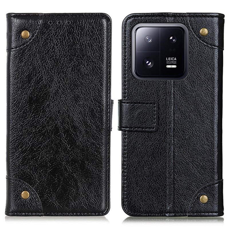 Folio-fodral Xiaomi 13 Pro Stil Nappa Läder Vintage Nitar