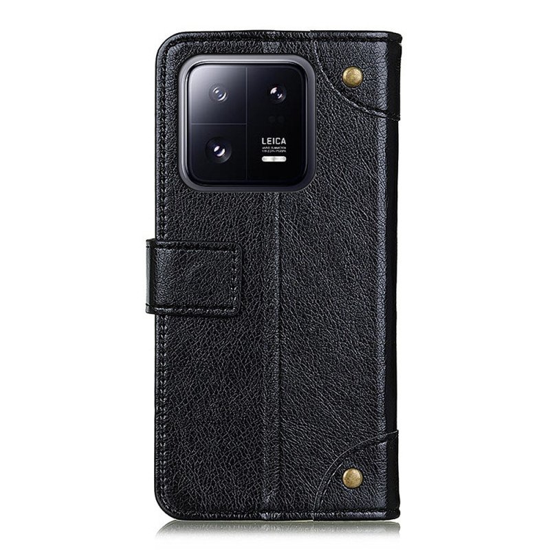 Folio-fodral Xiaomi 13 Pro Stil Nappa Läder Vintage Nitar