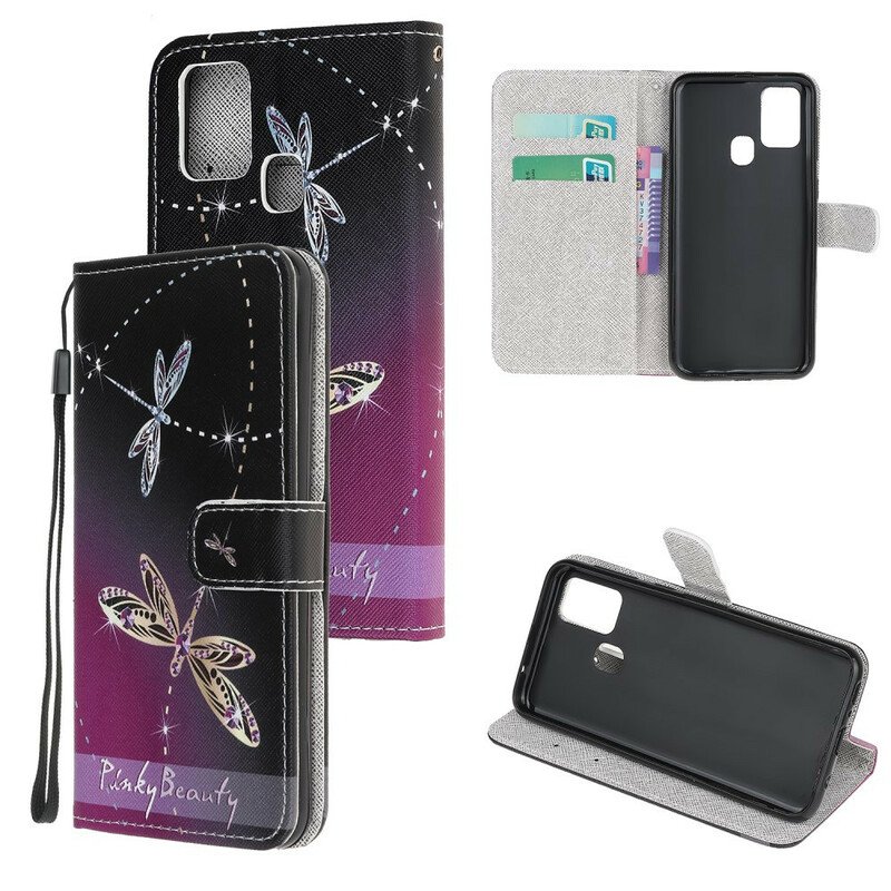 Fodral Samsung Galaxy A21s Med Kedjar Strappy Dragonflies