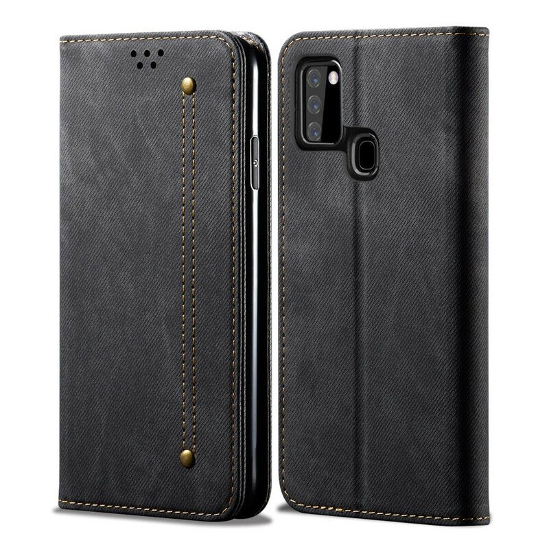 Folio-fodral Samsung Galaxy A21s Läderfodral Denim Tyg