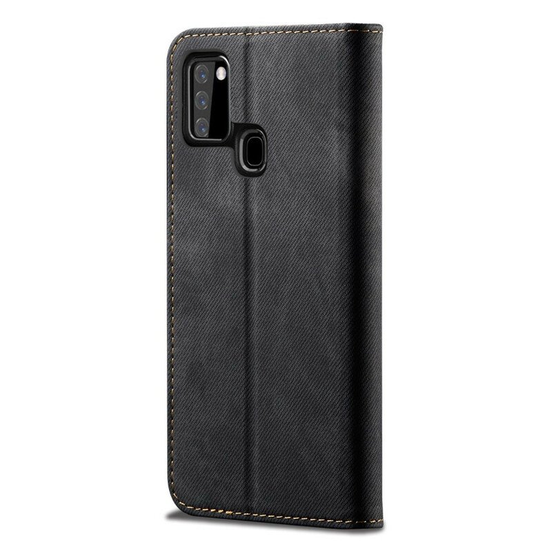 Folio-fodral Samsung Galaxy A21s Läderfodral Denim Tyg