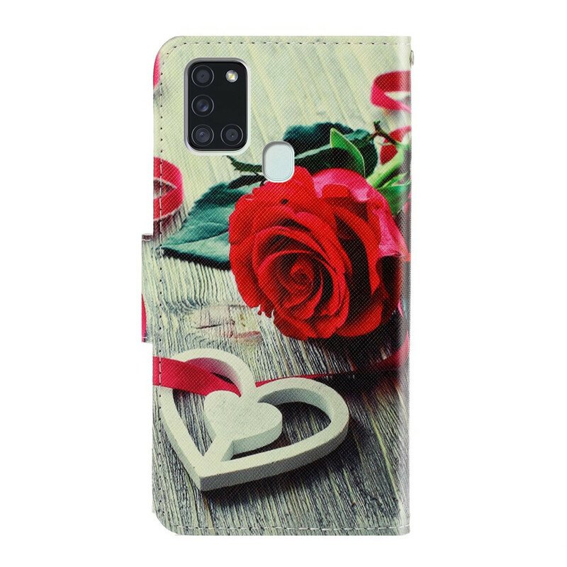 Folio-fodral Samsung Galaxy A21s Med Kedjar Färgglada Strappy Blommor