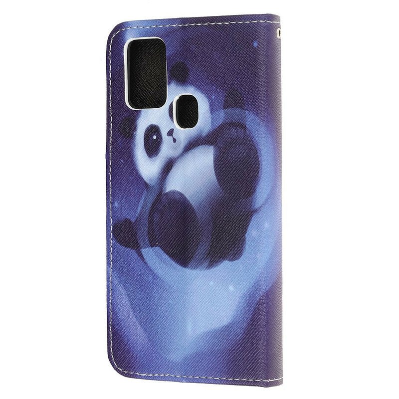 Folio-fodral Samsung Galaxy A21s Med Kedjar Panda Space Med Lanyard