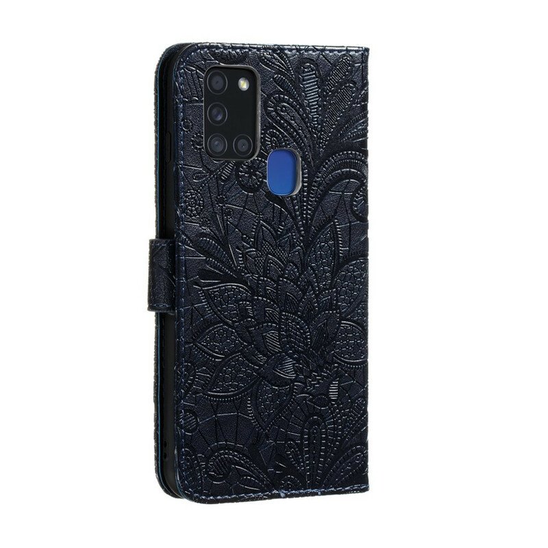 Folio-fodral Samsung Galaxy A21s Med Kedjar Rem Tribal Flowers