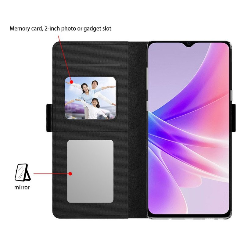 Läderfodral Oppo Reno 11f 5g Telefonfodral Spegel Och Korthållare