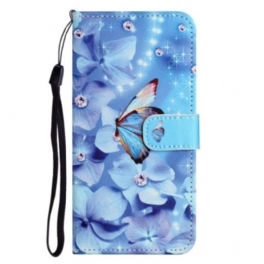 Folio-fodral iPhone 14 Plus Med Kedjar Strappy Diamond Butterflies