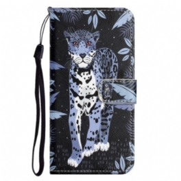 Folio-fodral iPhone 14 Plus Med Kedjar Strappy Leopard