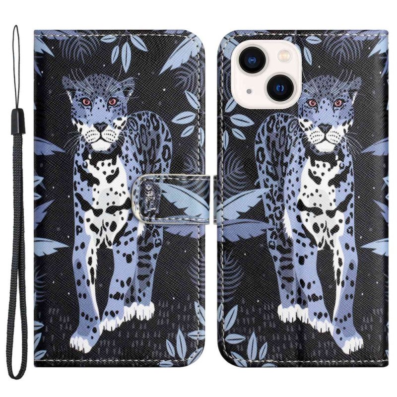 Folio-fodral iPhone 14 Plus Med Kedjar Strappy Leopard