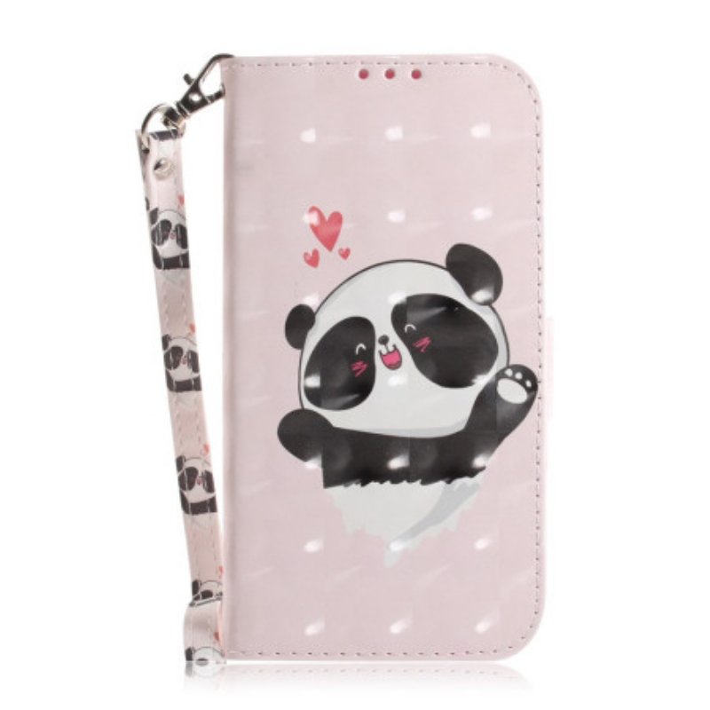 Folio-fodral iPhone 14 Plus Med Kedjar Strappy Panda