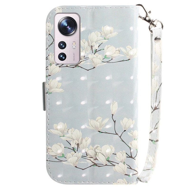 Fodral Xiaomi 12 / 12X Med Kedjar Strappy Vita Blommor