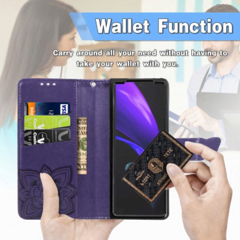 Fodral Samsung Galaxy Z Fold 3 5G Butterfly Design Med Lanyard