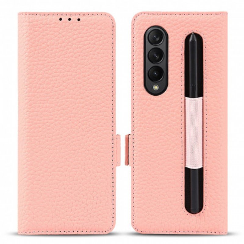 Folio-fodral Samsung Galaxy Z Fold 3 5G Äkta Litchi Läder