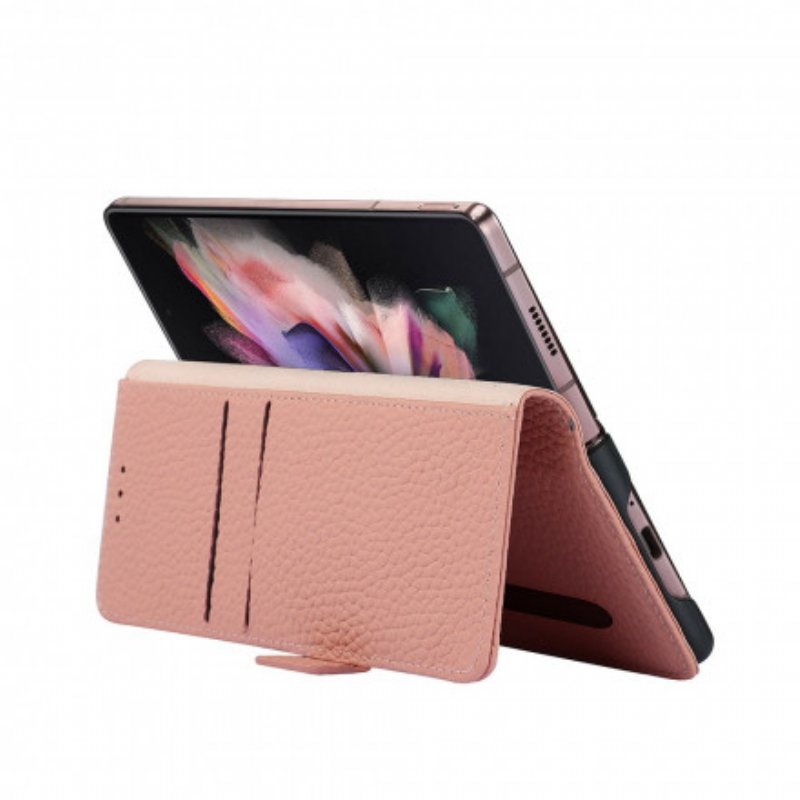 Folio-fodral Samsung Galaxy Z Fold 3 5G Äkta Litchi Läder