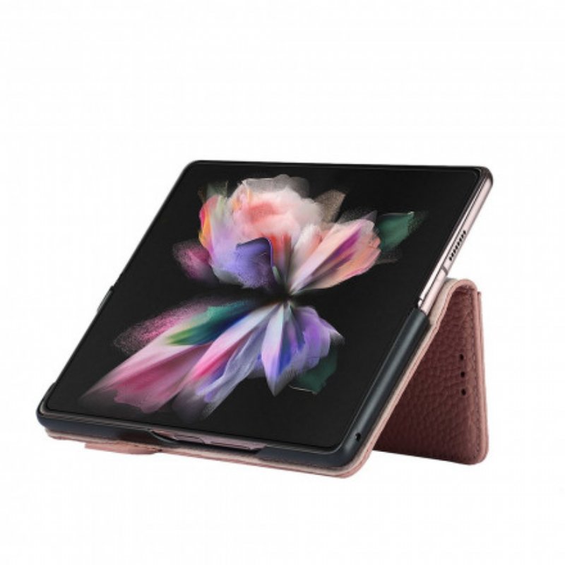 Folio-fodral Samsung Galaxy Z Fold 3 5G Äkta Litchi Läder