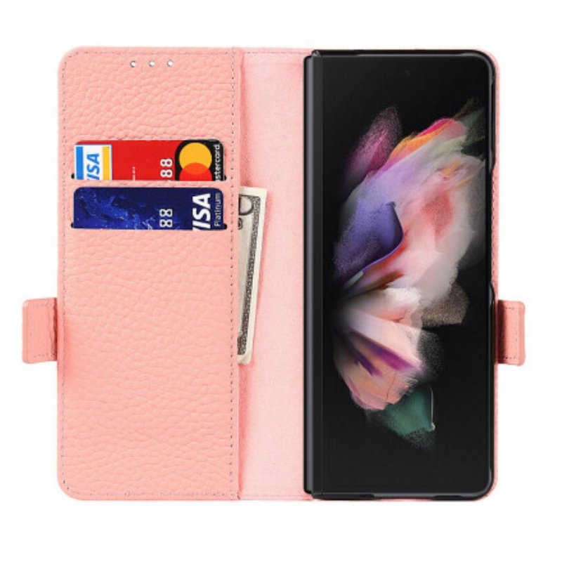 Folio-fodral Samsung Galaxy Z Fold 3 5G Äkta Litchi Läder