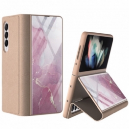 Folio-fodral Samsung Galaxy Z Fold 3 5G Läderfodral Gkk Marmor Härdat Glas