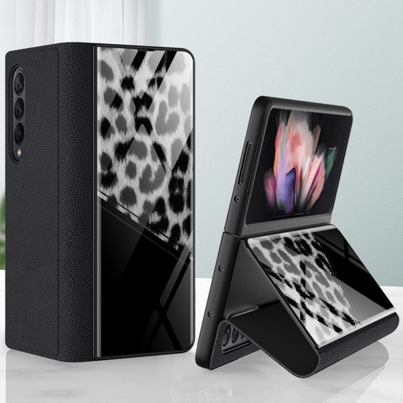 Folio-fodral Samsung Galaxy Z Fold 3 5G Läderfodral Leopard Härdat Glas