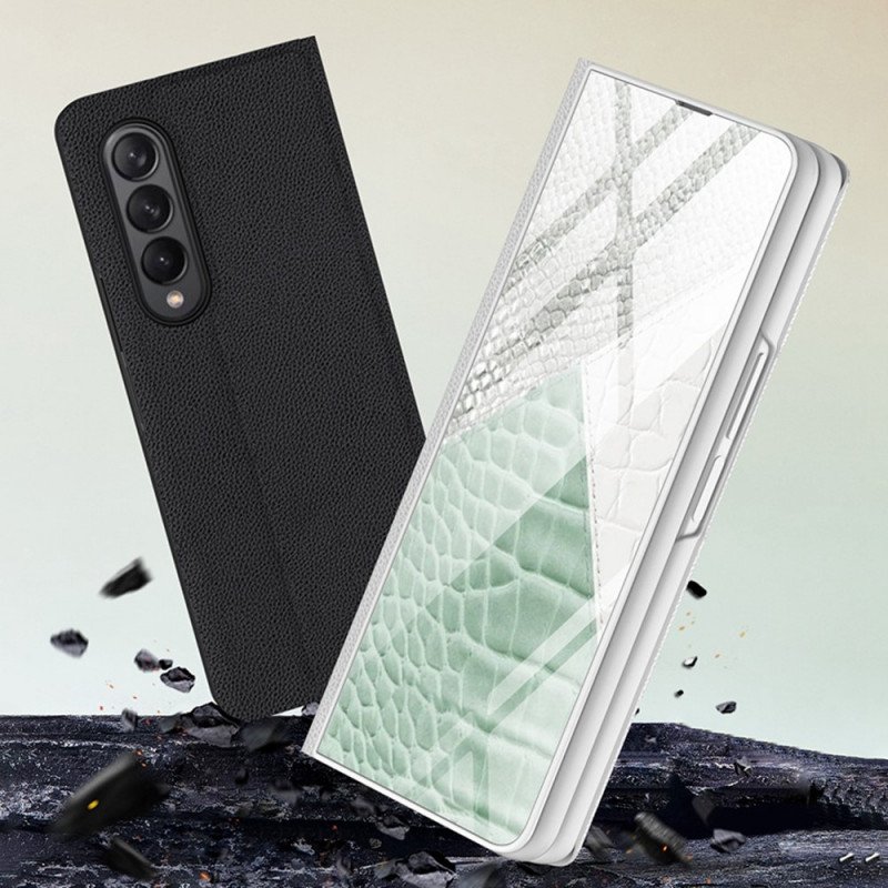 Folio-fodral Samsung Galaxy Z Fold 3 5G Läderfodral Leopard Härdat Glas